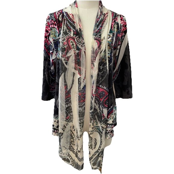 Mushka by Sienna Rose Open Front Cardigan Sz M Semi Sheer Artsy Hippie Festival - Picture 1 of 10
